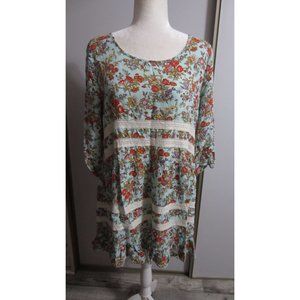 Vine Large Floral Babydoll Ruffle Flowy Shift Dress